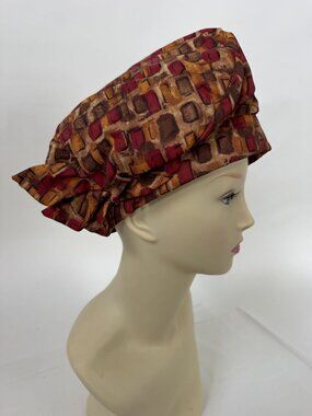 Vintage 70's Womens Multicolor Abstract Print Cotton Blend Hat
